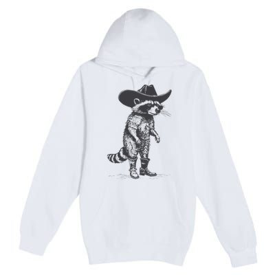 Vintage Raccoon Cowboy Cowgirl Trash Panda Western Country Premium Pullover Hoodie