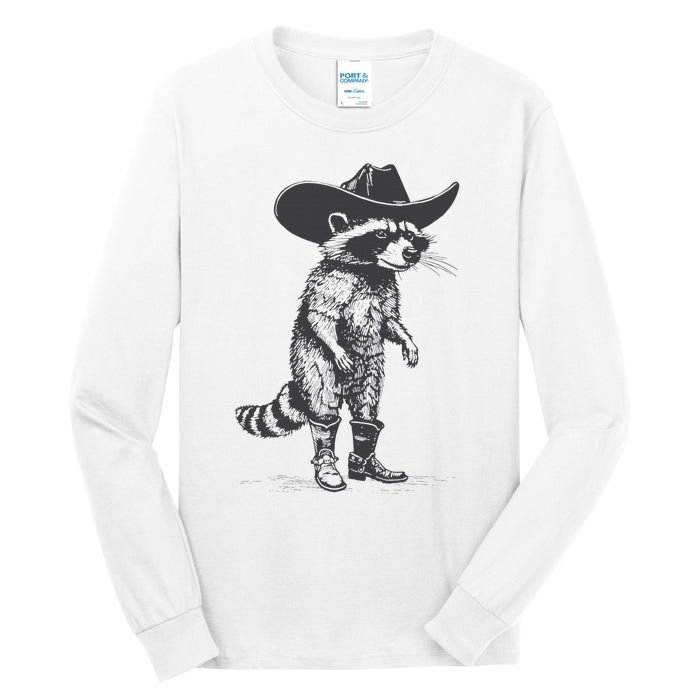 Vintage Raccoon Cowboy Cowgirl Trash Panda Western Country Tall Long Sleeve T-Shirt