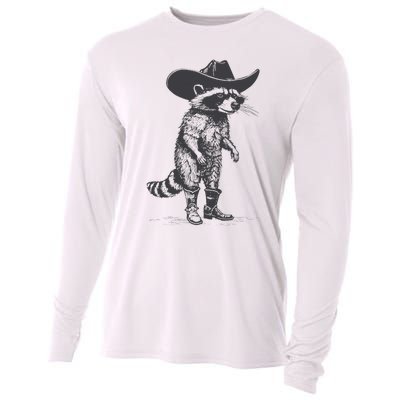 Vintage Raccoon Cowboy Cowgirl Trash Panda Western Country Cooling Performance Long Sleeve Crew