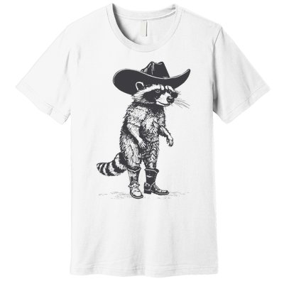 Vintage Raccoon Cowboy Cowgirl Trash Panda Western Country Premium T-Shirt