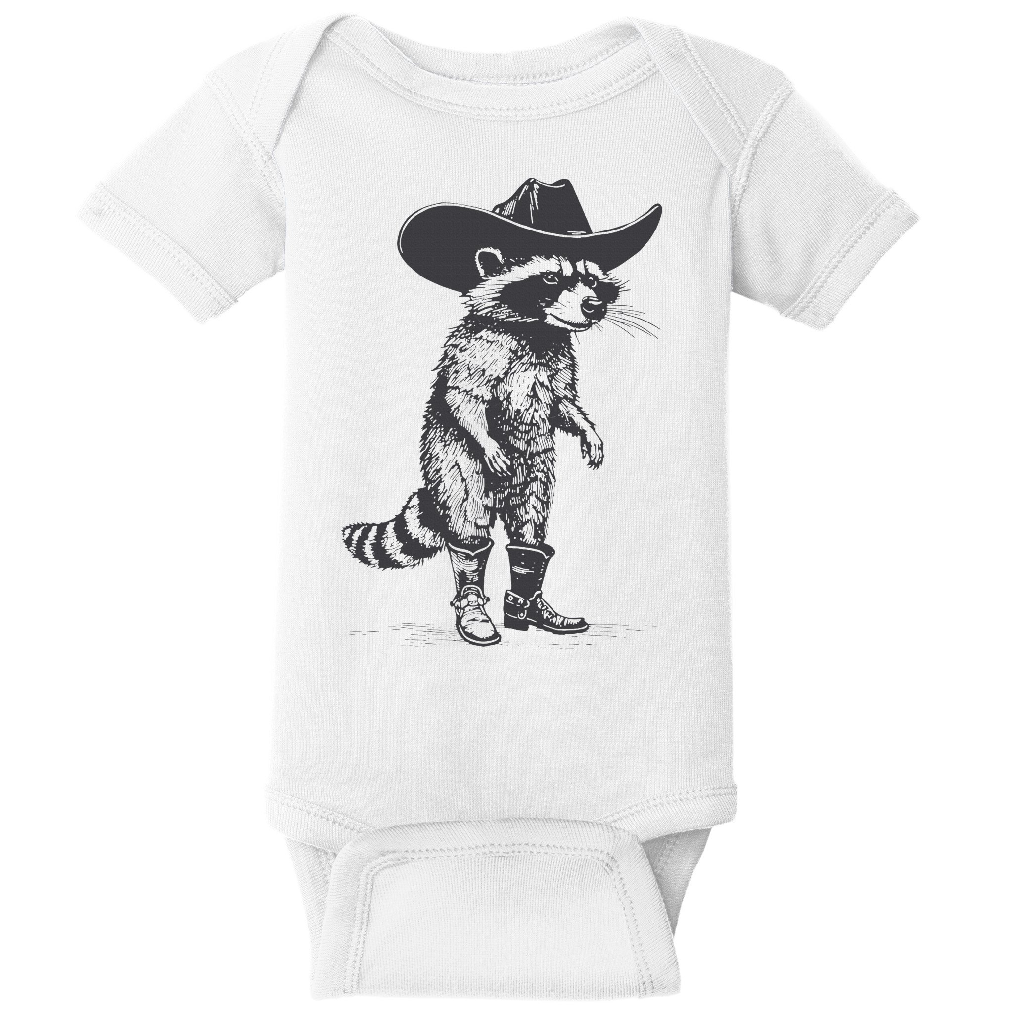 Vintage Raccoon Cowboy Cowgirl Trash Panda Western Country Baby Bodysuit