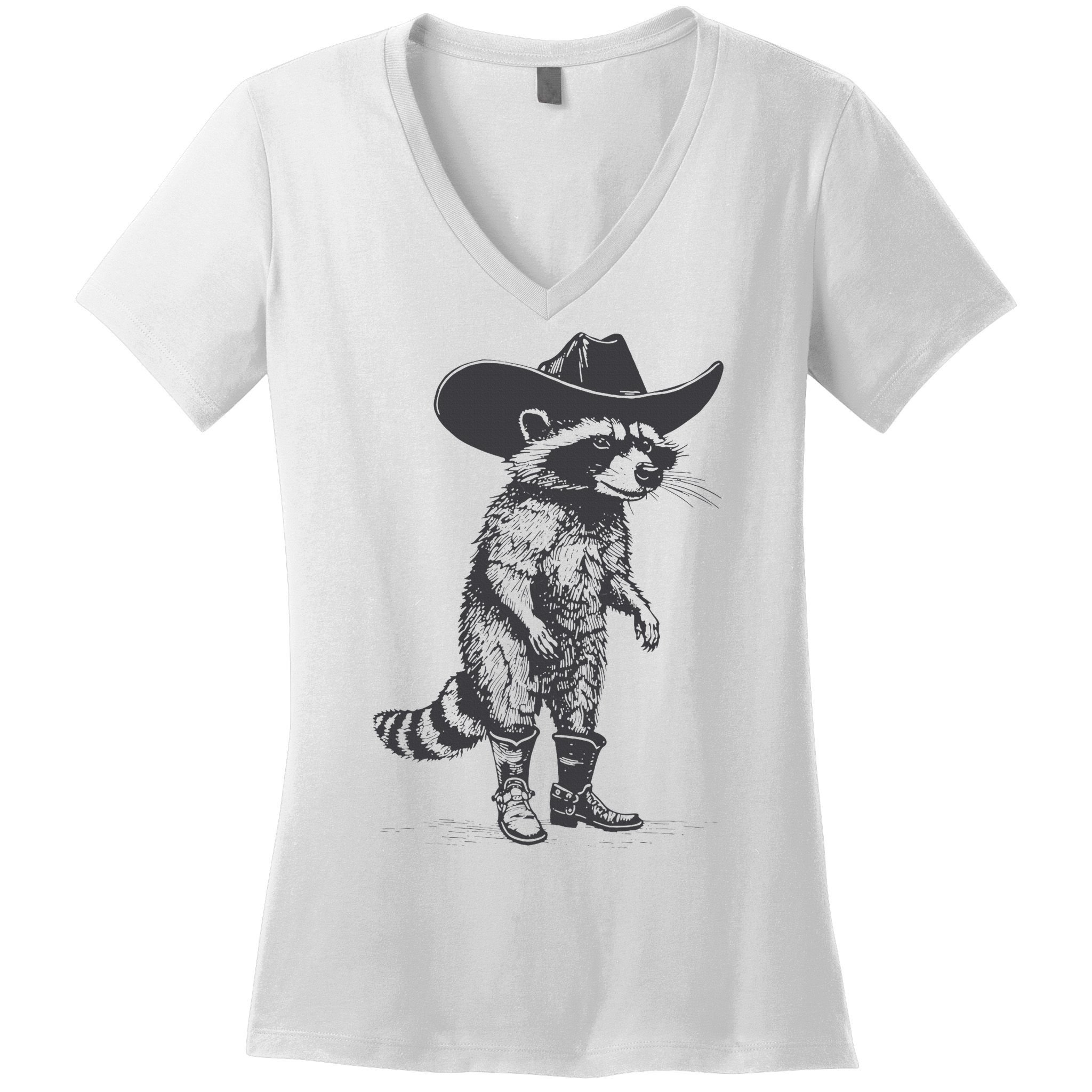 Vintage Raccoon Cowboy Cowgirl Trash Panda Western Country Women's V-Neck T-Shirt
