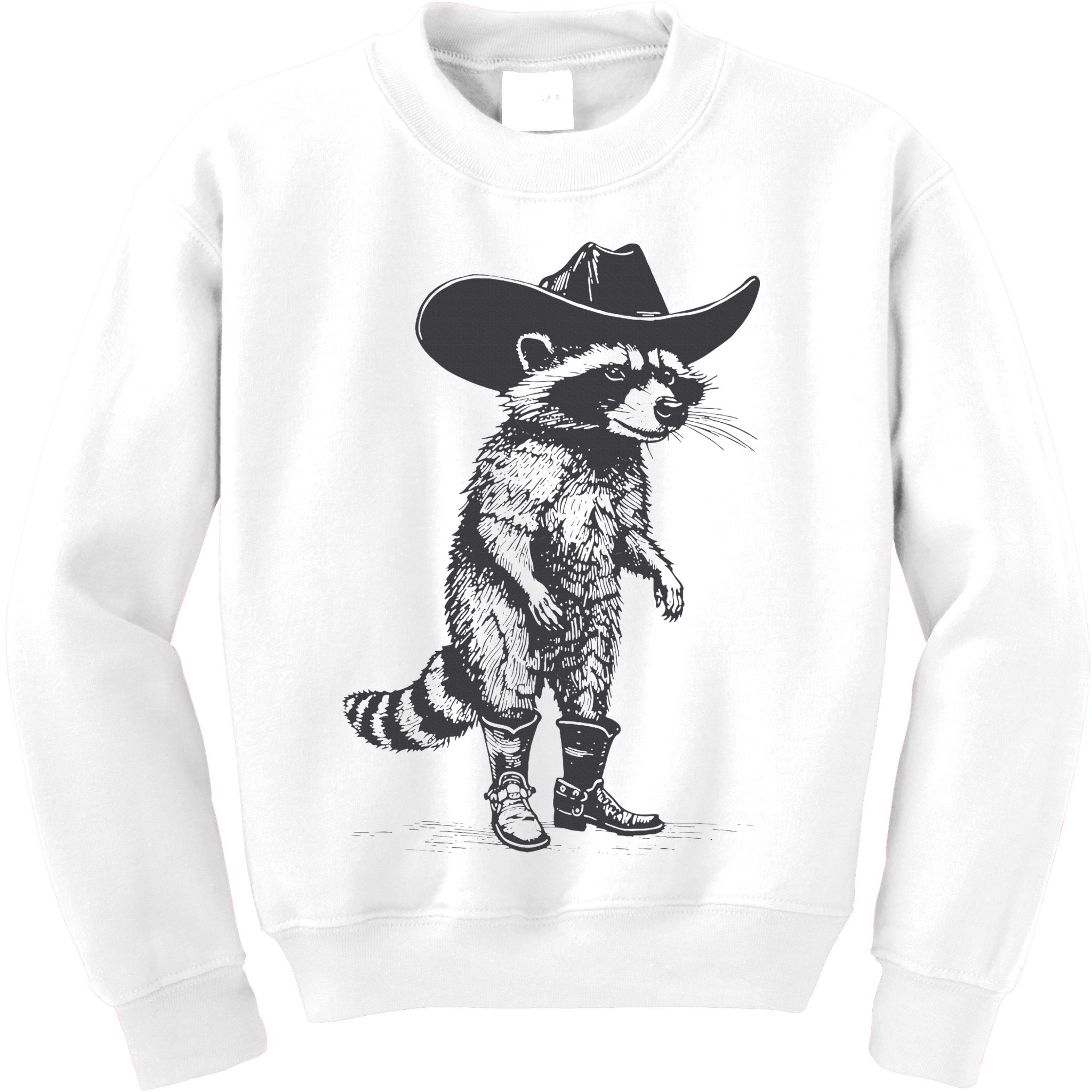 Vintage Raccoon Cowboy Cowgirl Trash Panda Western Country Kids Sweatshirt