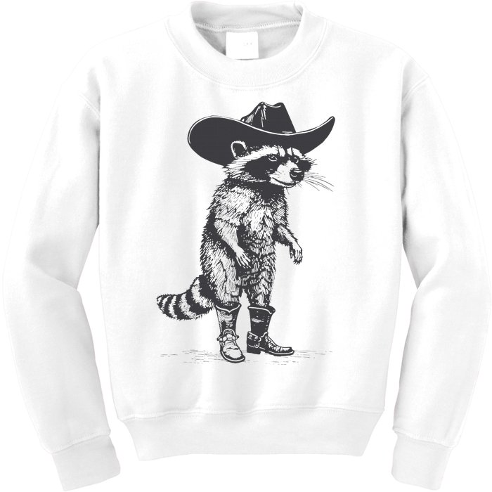 Vintage Raccoon Cowboy Cowgirl Trash Panda Western Country Kids Sweatshirt