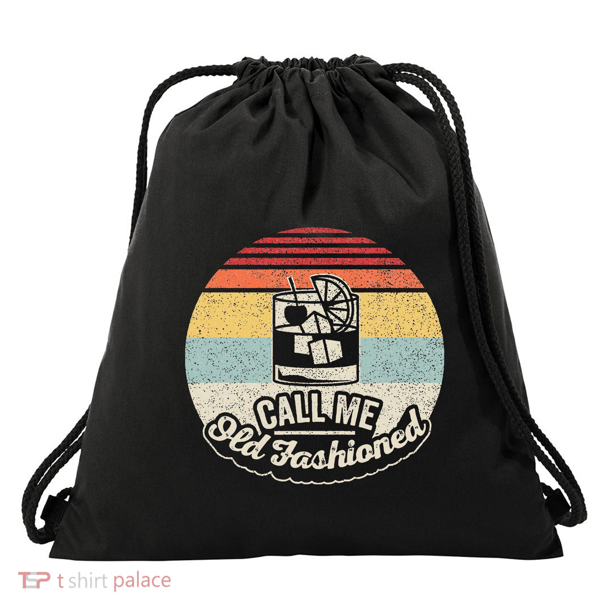 Vintage Retro Call Me Old Fashioned Whiskey Drawstring Bag