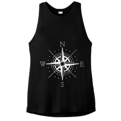 Vintage Retro Compass North South East West Sailing Ladies PosiCharge Tri-Blend Wicking Tank