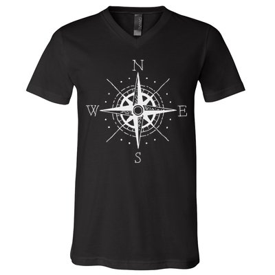 Vintage Retro Compass North South East West Sailing V-Neck T-Shirt