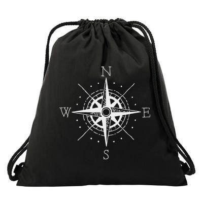 Vintage Retro Compass North South East West Sailing Drawstring Bag