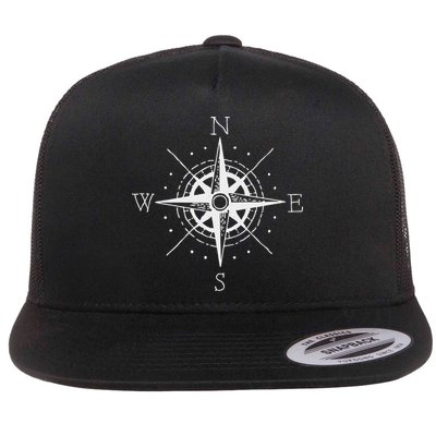 Vintage Retro Compass North South East West Sailing Flat Bill Trucker Hat