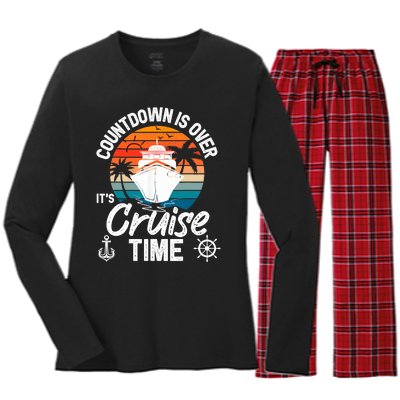 Vintage Retro Countdown Is Over It's Cruise Time Women's Long Sleeve Flannel Pajama Set 