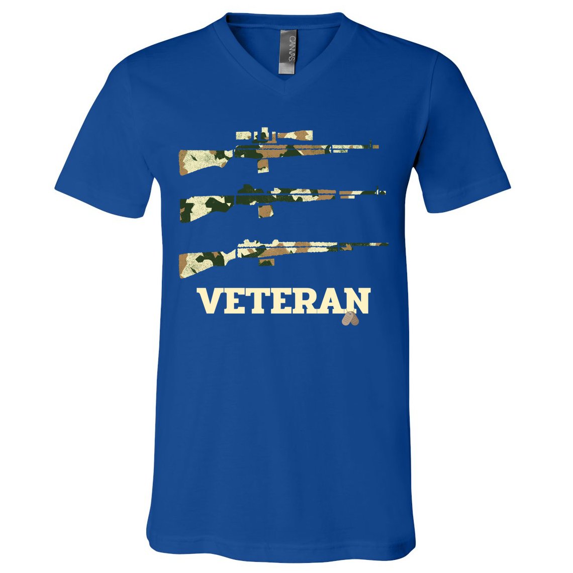 Veteran Rifle Camo Rifles Dog Tags Gift V-Neck T-Shirt
