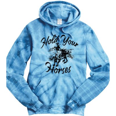 Vintage Rodeo Cow Hold Your Horses Retro Western Gift Tie Dye Hoodie