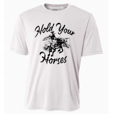 Vintage Rodeo Cow Hold Your Horses Retro Western Gift Cooling Performance Crew T-Shirt