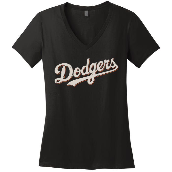 Vintage Retro Dodgers Name Style Women's V-Neck T-Shirt