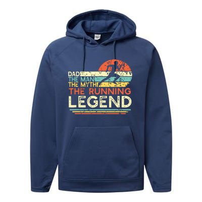 Vintage Running Dad The Man The Myth The Legend Runner Gift Performance Fleece Hoodie