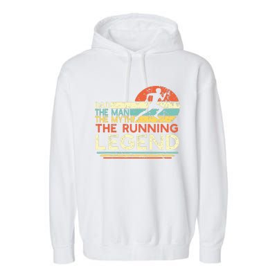 Vintage Running Dad The Man The Myth The Legend Runner Gift Garment-Dyed Fleece Hoodie