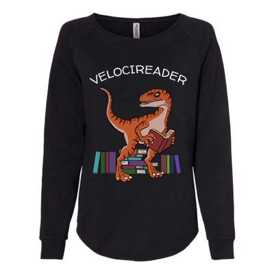 Velocireader Raptor Dinosaur Trex Bookworm Read Booklover Womens California Wash Sweatshirt