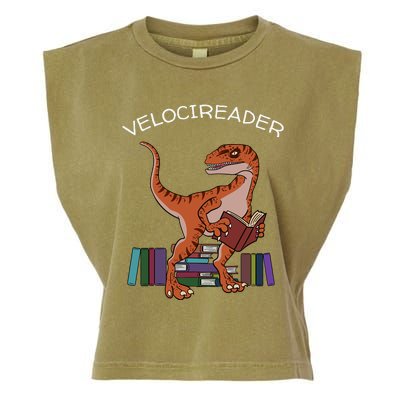 Velocireader Raptor Dinosaur Trex Bookworm Read Booklover Garment-Dyed Women's Muscle Tee