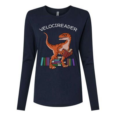 Velocireader Raptor Dinosaur Trex Bookworm Read Booklover Womens Cotton Relaxed Long Sleeve T-Shirt