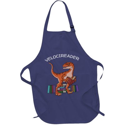 Velocireader Raptor Dinosaur Trex Bookworm Read Booklover Full-Length Apron With Pockets