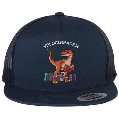 Velocireader Raptor Dinosaur Trex Bookworm Read Booklover Flat Bill Trucker Hat