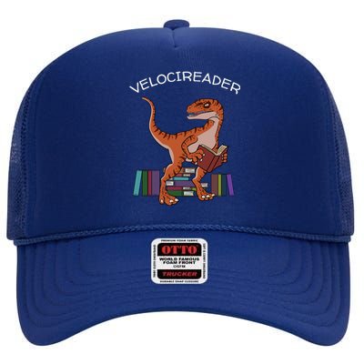 Velocireader Raptor Dinosaur Trex Bookworm Read Booklover High Crown Mesh Back Trucker Hat