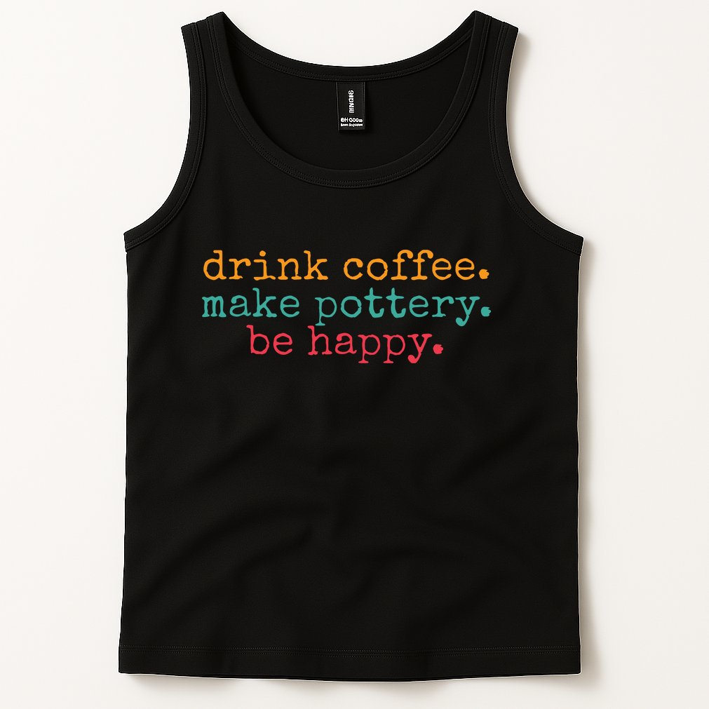 Vintage Retro Drink Coffee Make Pottery Be Happy Funny Tank Top