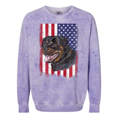 Vintage Rottweiler Dag Lover Father's Day USA American Flag Colorblast Crewneck Sweatshirt