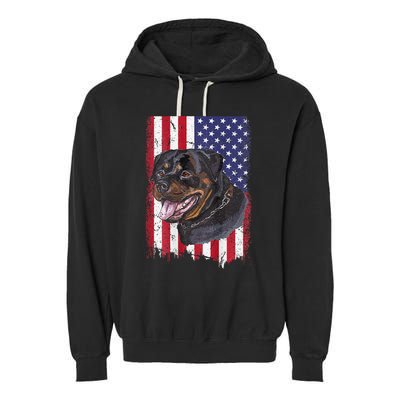 Vintage Rottweiler Dag Lover Father's Day USA American Flag Garment-Dyed Fleece Hoodie