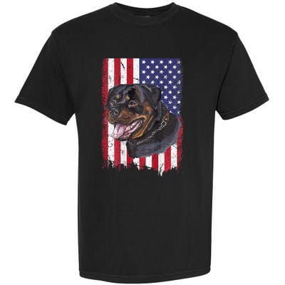 Vintage Rottweiler Dag Lover Father's Day USA American Flag Garment-Dyed Heavyweight T-Shirt