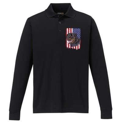 Vintage Rottweiler Dag Lover Father's Day USA American Flag Performance Long Sleeve Polo