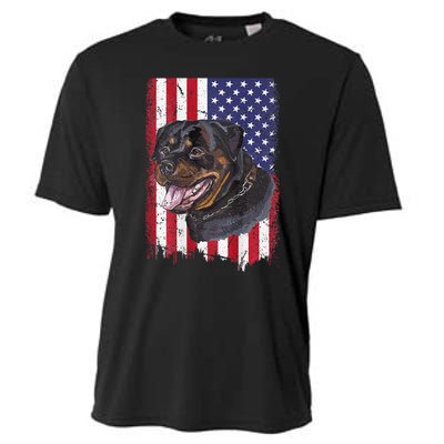 Vintage Rottweiler Dag Lover Father's Day USA American Flag Cooling Performance Crew T-Shirt