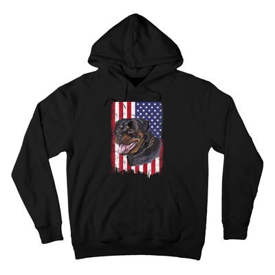 Vintage Rottweiler Dag Lover Father's Day USA American Flag Hoodie