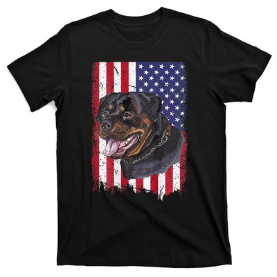 Vintage Rottweiler Dag Lover Father's Day USA American Flag T-Shirt