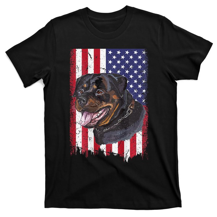 Vintage Rottweiler Dag Lover Father's Day USA American Flag T-Shirt