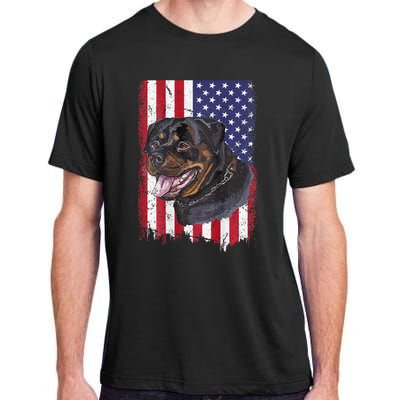 Vintage Rottweiler Dag Lover Father's Day USA American Flag Adult ChromaSoft Performance T-Shirt