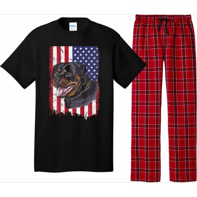 Vintage Rottweiler Dag Lover Father's Day USA American Flag Pajama Set