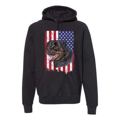 Vintage Rottweiler Dag Lover Father's Day USA American Flag Premium Hoodie