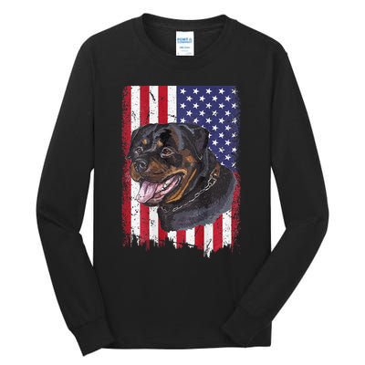 Vintage Rottweiler Dag Lover Father's Day USA American Flag Tall Long Sleeve T-Shirt