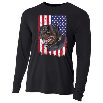 Vintage Rottweiler Dag Lover Father's Day USA American Flag Cooling Performance Long Sleeve Crew