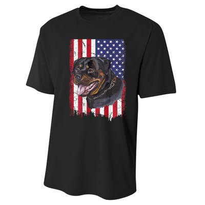 Vintage Rottweiler Dag Lover Father's Day USA American Flag Performance Sprint T-Shirt