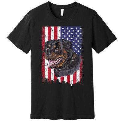 Vintage Rottweiler Dag Lover Father's Day USA American Flag Premium T-Shirt