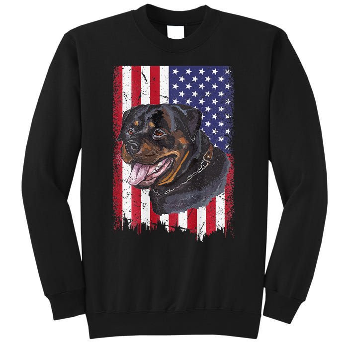 Vintage Rottweiler Dag Lover Father's Day USA American Flag Tall Sweatshirt