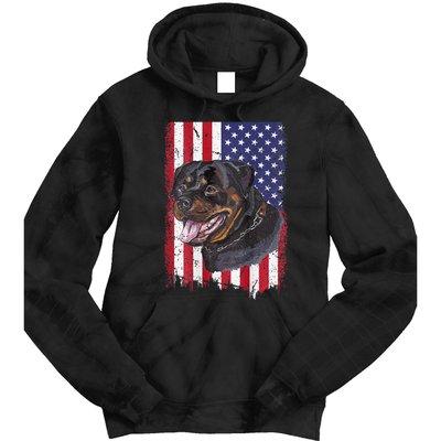 Vintage Rottweiler Dag Lover Father's Day USA American Flag Tie Dye Hoodie