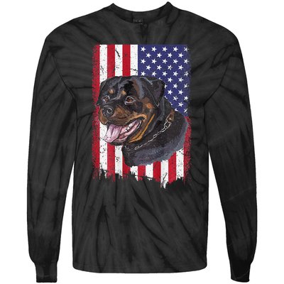 Vintage Rottweiler Dag Lover Father's Day USA American Flag Tie-Dye Long Sleeve Shirt