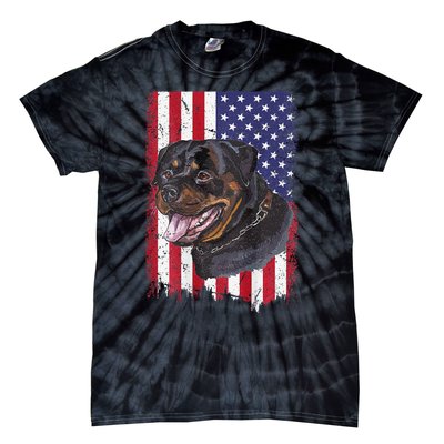 Vintage Rottweiler Dag Lover Father's Day USA American Flag Tie-Dye T-Shirt