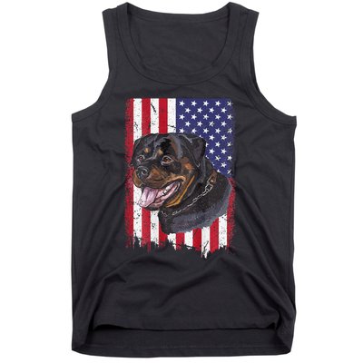 Vintage Rottweiler Dag Lover Father's Day USA American Flag Tank Top