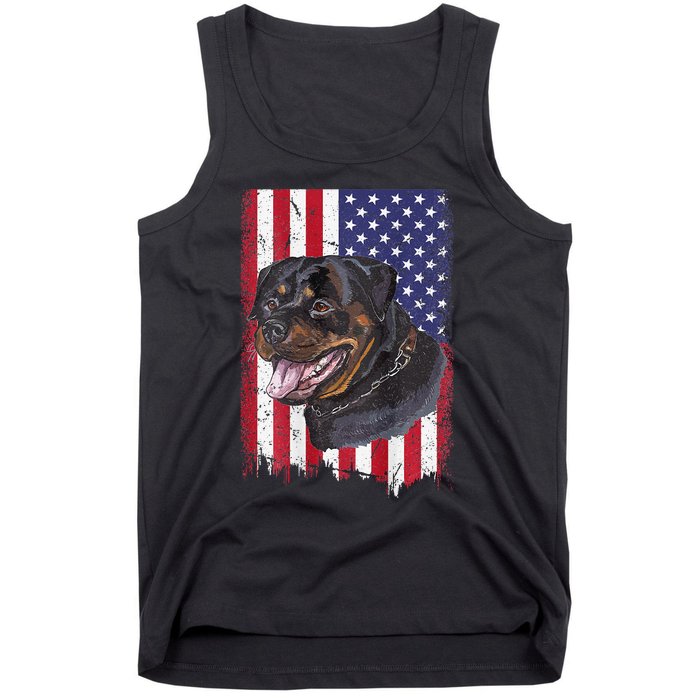 Vintage Rottweiler Dag Lover Father's Day USA American Flag Tank Top