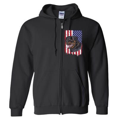 Vintage Rottweiler Dag Lover Father's Day USA American Flag Full Zip Hoodie