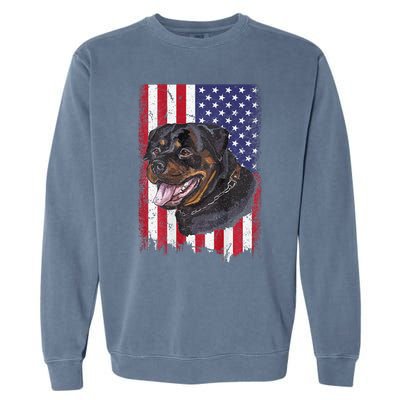 Vintage Rottweiler Dag Lover Father's Day USA American Flag Garment-Dyed Sweatshirt